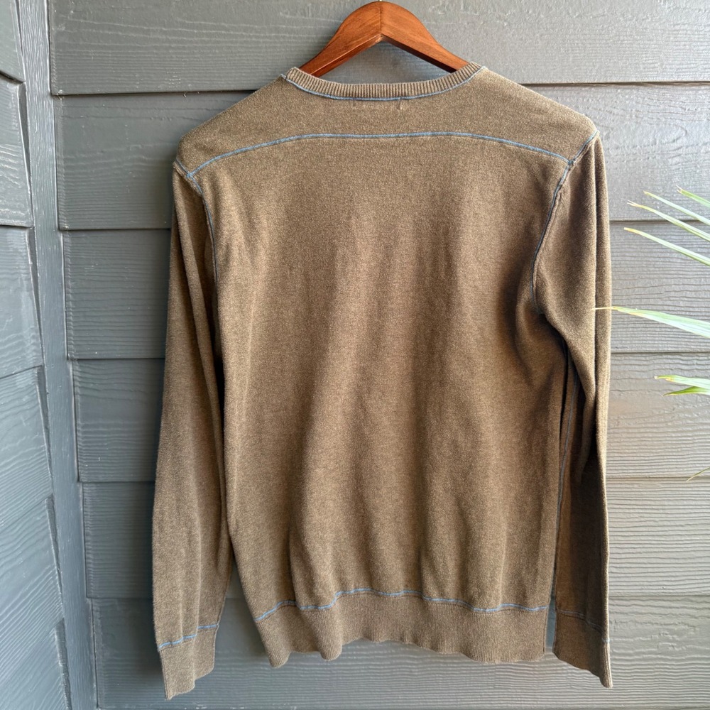 AGAVE 100% Cotton Crewneck Sweater Brown Blue Trim Lightweight Men's S - Picture 2 of 7
